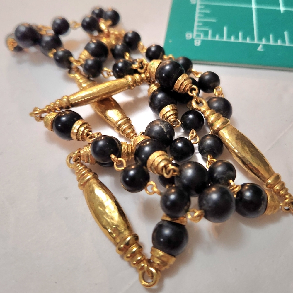 Monet Gold and Black VERY HEAVY Station Style Length 26-30" Very Nice Condition